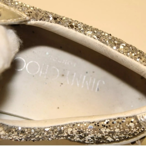 Jimmy Choo Glitter Low Top Trainers Sneakers In Silver Leather Size 39.5 US 9.5 - Picture 10 of 11